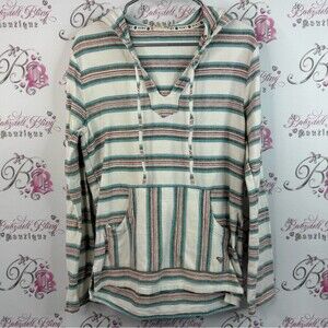 Roxy hoodie sweater pull over blue cream Striped Hoodie with Front Pocket